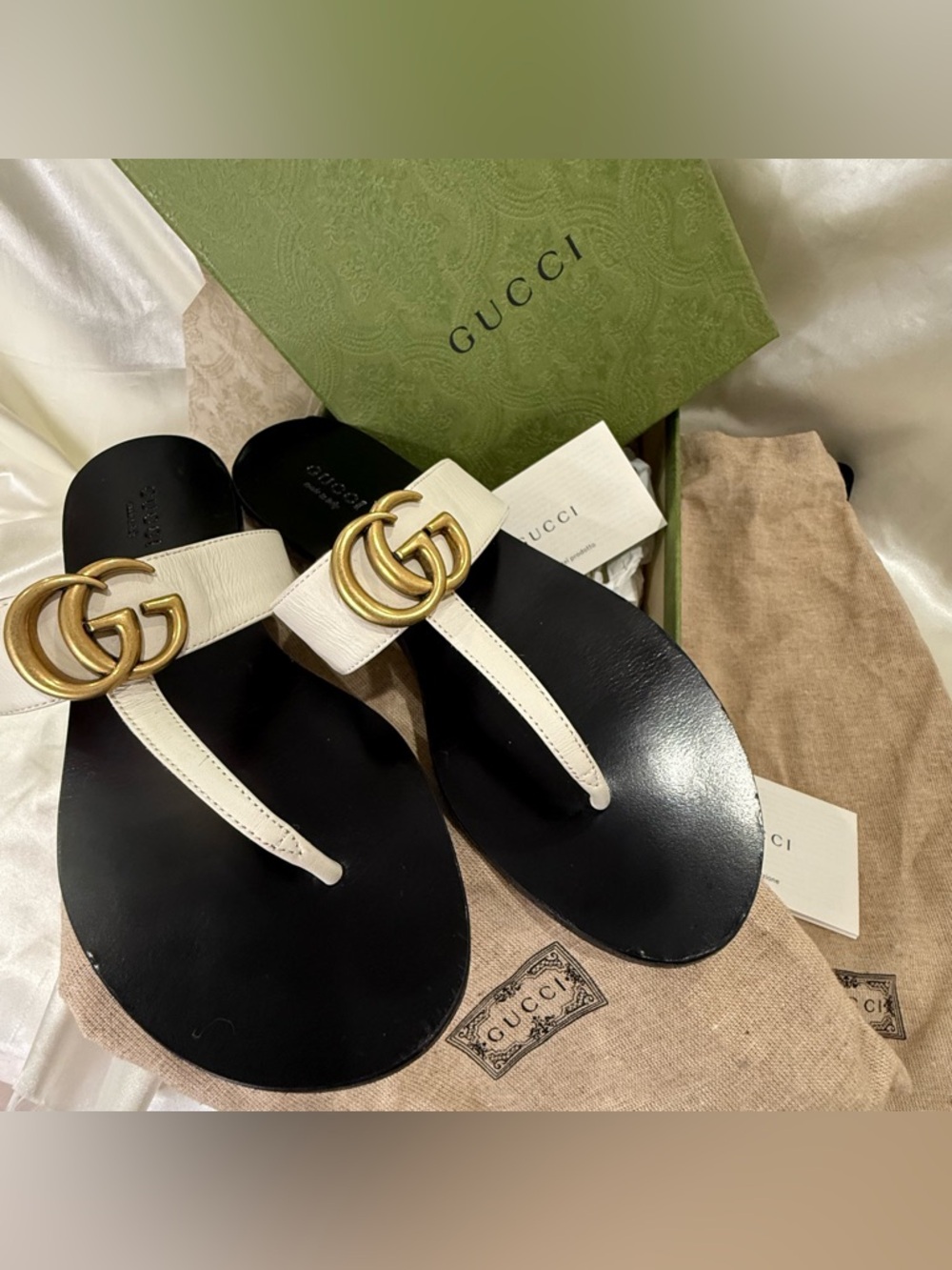 Gucci Lifford Marmont Sandal Flip Flop Size 36/6 White Double G Chic Vacation - Picture 15 of 16